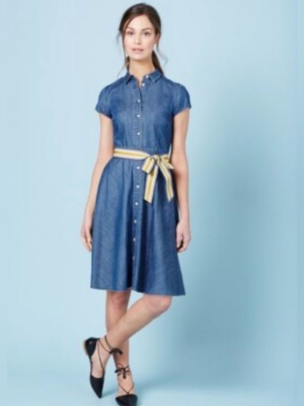 Boden Navy Sophia Button-Front Midi Shirt Dress w/ Belt